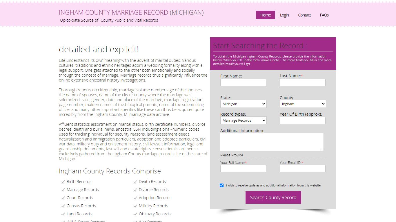 Public Marriage Records - Ingham County, Michigan